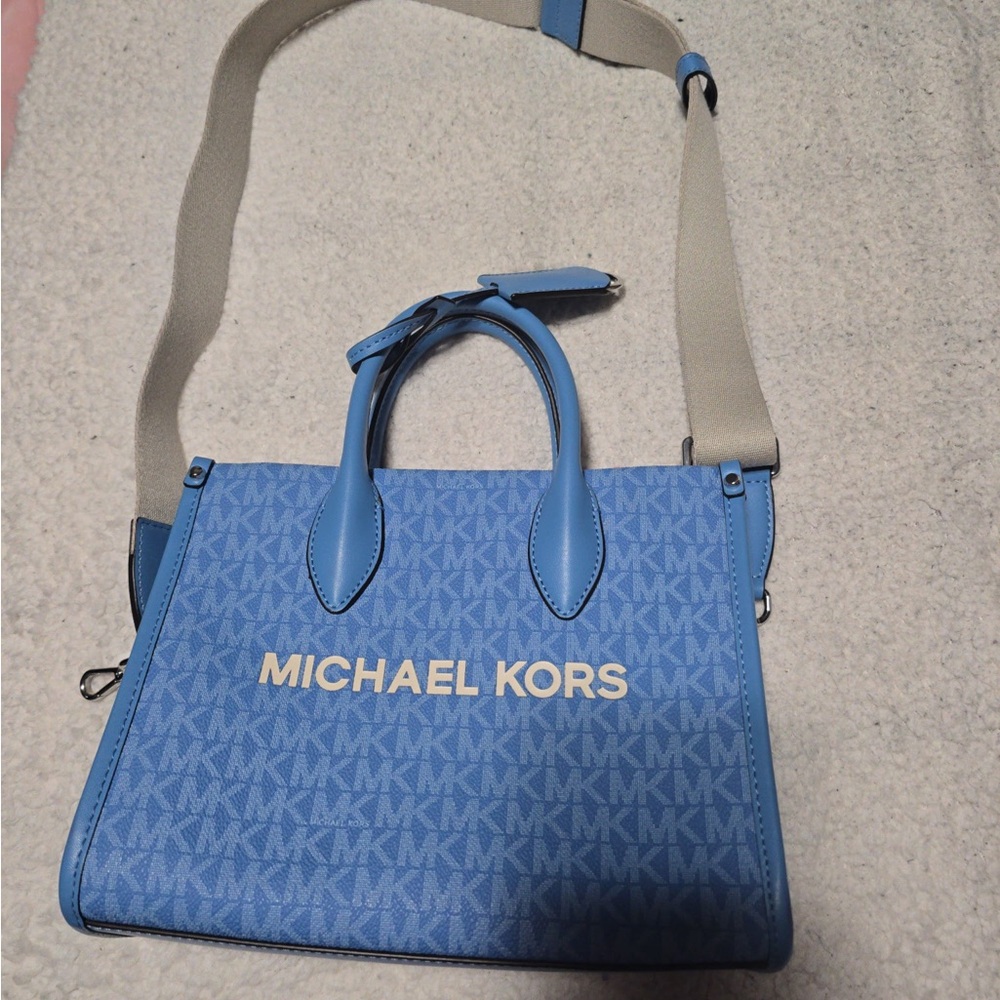 Michael Kors Blue and Gray Logo Satchel
